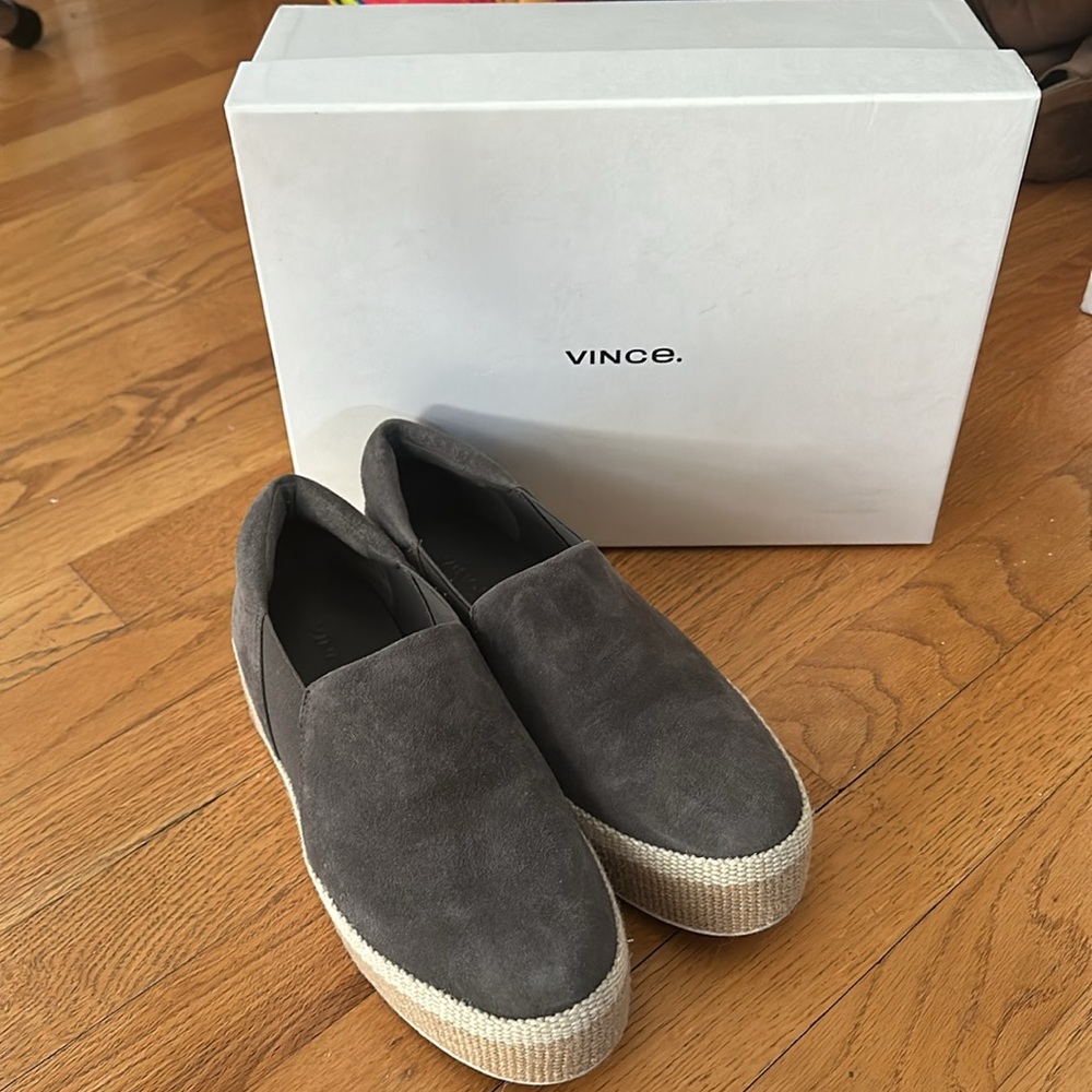 Vince suede platform espadrille slip ons
